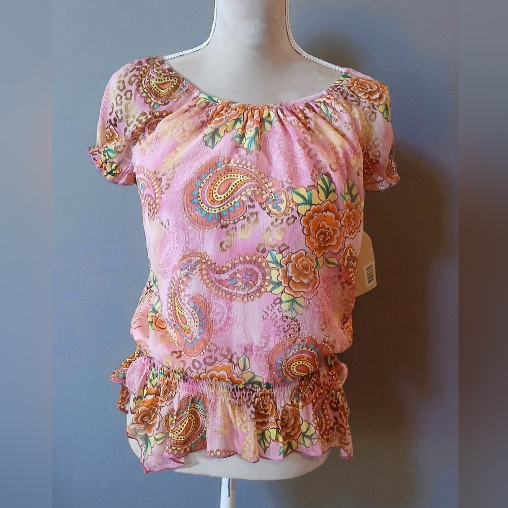 Route 66 Paisley Pink Floral Leaopart Sheer Girls 14/16 XL Fairycore Whimsical